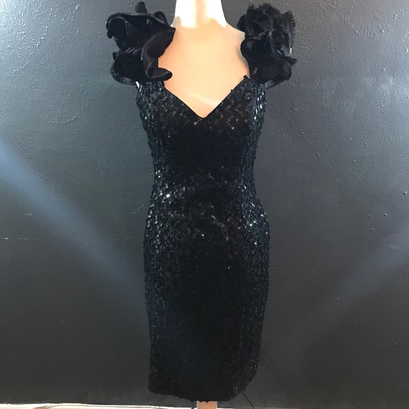 Vintage Dresses & Skirts - Vintage black sequined cocktail formal dress small
